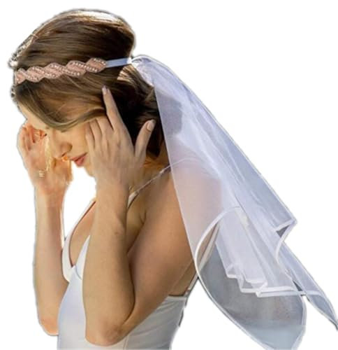 Blausky 1 Stück Schleier,Brautschleier,Tüll mit Kamm,Hochzeit Kurzer Schleier,Girlandenschleier,Kurz Brautschleier,für JGA Party Hochzeits Junggesellinnenabschied,130 x 100 cm,Weiß