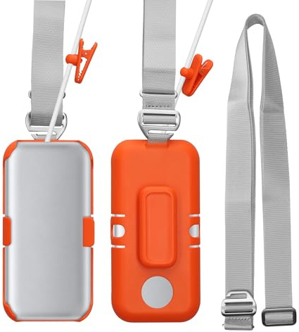 kwmobile VR Headset Batterie Halterung kompatibel mit Apple Vision Pro Halter - Akku Case mit Schultergurt und 360° drehbarem Gürtelclip - Orange Hellgrau