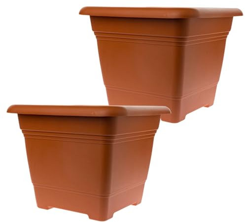 Vaso da fiori grande esterno 40 x 40 cm (set da 2) – Vaso da fiori resistente al gelo – plastica – Made in Germany – fioriera con protezione UV e serbatoio acqua – Terracotta