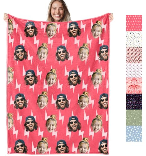 Personalisierte Decke mit Foto Text, Fotodecke Selbst Gestalten, Kuscheldecke Personalisierte Geschenke für Familie, Paare, Muttertag und Vatertag, Foto Geschenk (Gesicht – Muster)