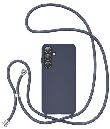 UEEBAI Crossbody Lanyard Phone case for Samsung Galaxy S25 Plus & S24 Plus, Silicone Liquid Phone Cover Necklace Cord Strap Soft Shockproof Protective Case5G - Deep Blue
