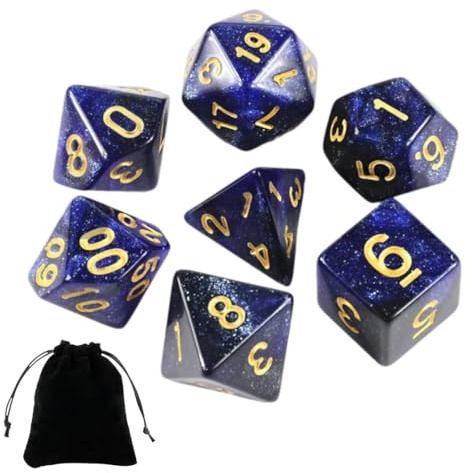 OUDQFCJ Lot de 7 dés polyédriques pour jeux de rôle Donjon et Dragons D&D (D20, D12, D10, D%, D8, D6, D4) set de dés jdr, dés d&d, dé 20 faces, dé jeu de role (bleu noir)
