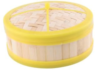 MAGICLULU 1 Set 20cm Bamboo Steamer Basket with Lid Single Tier Yellow Rim Steam Basket for Cooking Dim Sum Bun Vegetable Rice Sturdy Eco Bamboo Material