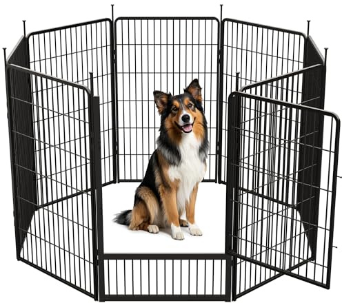 SunsGrove 8-teilig Hundelaufstall 114cm Hoch, Schwerlast Hundestall für drinnen mit 1 Türen, Anti-Rost Hundezaun, Automatische Verriegelung,Pet Playpen for Yard RV Camping, Schwarz