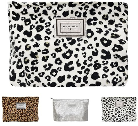 AUNGCSHE Kosmetiktasche Damen, Kulturbeutel Damen, Schminktasche, Make up Tasche Gesteppte mit Reißverschluss Handtaschen Leopard-Schönheitstasche(Weißer Leopardenmuster)