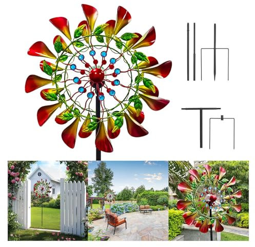Hazomeu Solar WindmüHlen Garten 210 cm WindmüHle Garten DoppelflüGel-WindmüHle FüR Den AußEnbereich,Terrasse