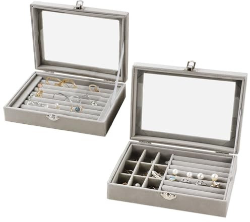 Mulaibdin 2 Pezzi Porta Gioielli, Porta Orecchini Organizer con Coperchio, Scatola Anelli Espositore, Portagioie Donna da Camera, Organizzatore di Gemelli per Bracciali,Collane,Regalo