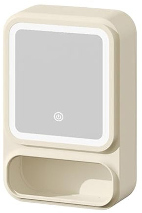 Badrumsskåp med spegel, badrumsorganisatör med spegel med LED-lampor, magnetisk näsduk dispenser och modern design för schampo och smink