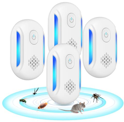 DOBWGXZ 4 Pack Ultrasonic Pest Repeller, Mice Repellent, Insect Repellent Plug In, Effective Indoor Pest Control for Mouse, Spider, Cockroach,Fly Etc, Safe for Humans and Pets (Light Blue)