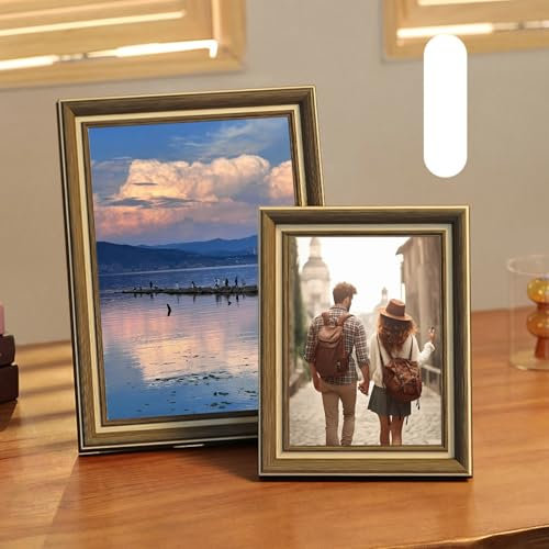 Tolldek Bilderrahmen, Picture Frame mit Passepartout Horizontal & Vertikal Tischplatte & Wand, Rechteck Fotogalerie Posterrahmen MDF Holzrahmen, Grau Braun
