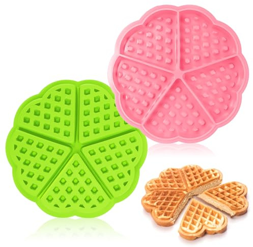 Byffoer 2 Stück Silikon Waffelform,Herzform Silikon Waffel Backform Backen Muffin Backform,Kuchenform Waffeleinsatz & Grün Waffel-Form 5 Mulden Antihaft Kuchenform für Waffeln,Muffin,Backen