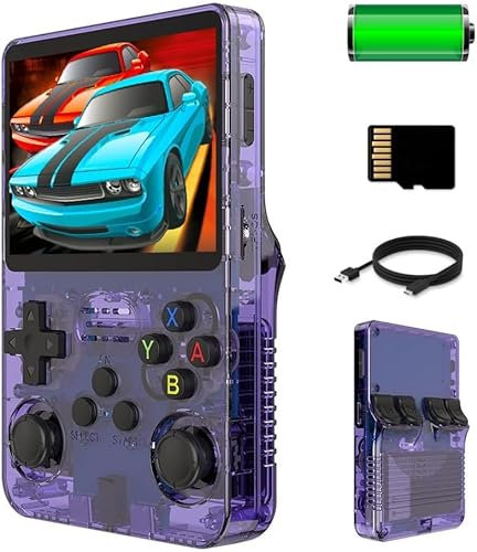 R36S Console de jeu portable avec écran de 3,5, système Linux open source et plus de 20 000 jeux, carte TF 64 Go intégrée - Expérience de jeu rétro ultime (violet)