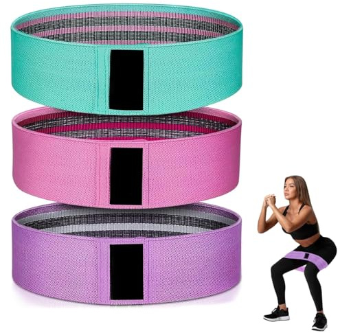 KYLOS Bande Élastique Fitness En Tissu, [Lot De 3] Bande De Résistance 3 Niveaux De Force,Équipement D'Exercices Pour Rééducation Physique Musculation Pilates Yoga, Avec Sac De Rangement