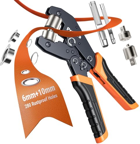 Preciva 6+10mm Eyelet Punch Kit,Grommet Kit for DIY,with 2 Size-280PCS Eyelets,Tarp Ring Installation Kit with Grommet Press，Fit for PVC Banners, Tarpaulins, Cardboard, etc