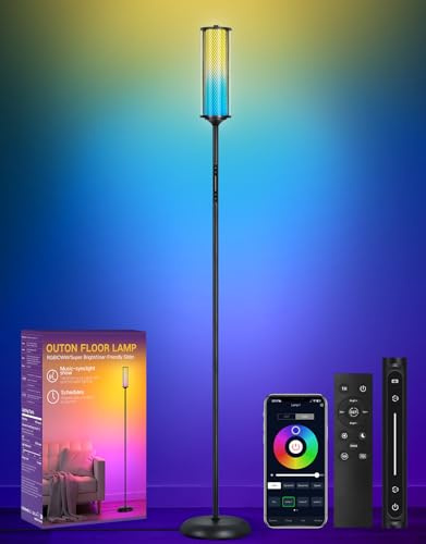 OUTON Lámpara de Pie LED con Control Remoto y App, 16 Millones de Colores, 32 Modos de Escena, Sync Música, 1500 LM, 1H Timer, Lámpara Moderna de Esquina para Salón, Dormitorio, Gaming