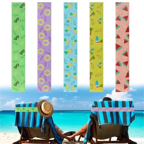 FiTspi Lot de 5 bandes de serviette de plage pour chaises longues, bande élastique pour serviette de bain de soleil, support de serviette de plage fixe, sangles coupe-vent pour chaises longues