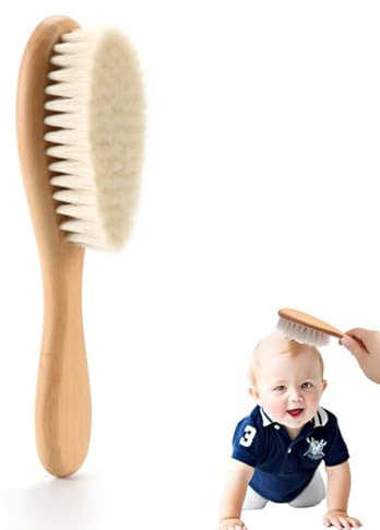 HABNI 1 Pieza Cepillo Bebe Recien Nacido, Cepillo para el Cabello del Bebé con Mango de Madera y Cerdas de Cabra Súper Suaves