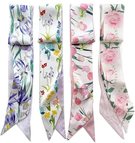 OULIGET Retro Floral Small Ribbon Silk Scarf,Hair Band Scarf Tie Neck Scarfs Fashion Gift,Purse Headband Handbag Belt Scarfs (Oil Painting Flower)