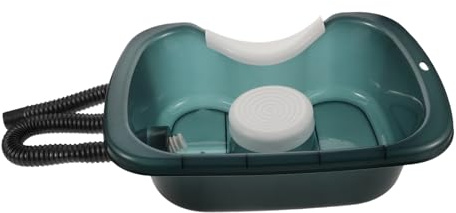 INOOMP Lavatesta Portatile Per Shampoo Reclinabile in Pp Trasparente Blu Con Tubo Di Scarico e Poggiatesta, Vasca Per Lavaggio Chioma Da Letto Per Anziani e Madri Post-partum