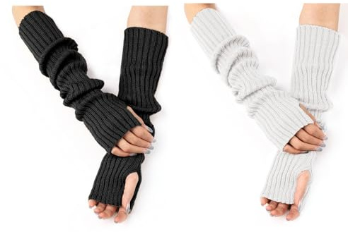 SANJSJHXJ 2 Pairs Arm Warmers Damen, Fingerfreie Handschuhe Winter Damen, Pulswärmer, Armmanschetten für Gaming und Outdoor Aktivitäten, Thumb Hole Design, One Size Fits Most