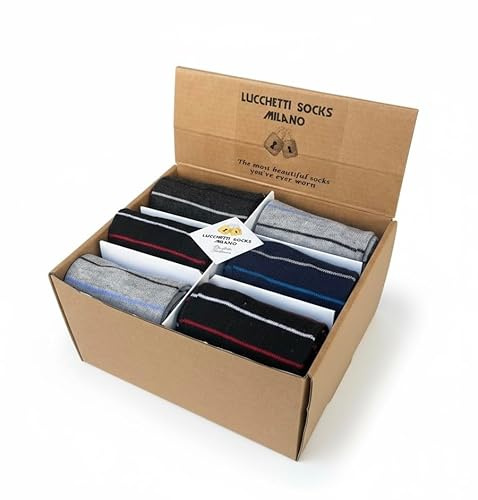 Lucchetti Socks Milano Scatolina Idea Regalo 6 Paia Calze Fantasia Uomo Lunghe Made in Italy Colorate Invernali Pois Righe Confortevoli (Taglia unica, Set Urban Style)