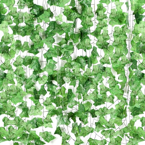Zippicks Efeu Künstlich Girlande, Efeu Girlande 12 STK, 2 M Kunstpflanze Hängend, Fake Efeus, Kunst Efeus, für Küche, Hochzeit, Balkon, Garten Party Dekoration, Büro, Wanddekoration