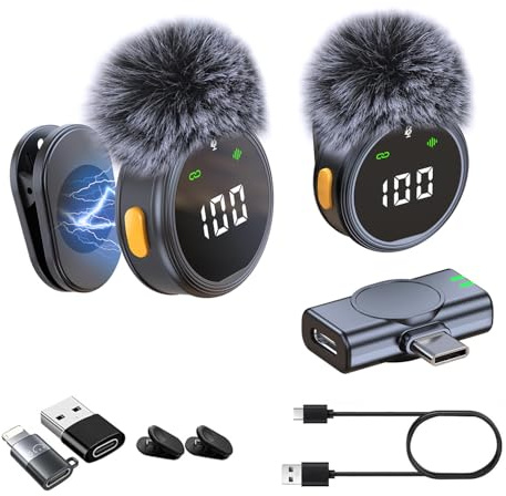 TOPDÉCORÉ Kabelloses Lavalier Mikrofon Handy, Mini Mikrofon PC & Smartphone,2.4GHz Wireless Microphone mit Rauschunterdrückung,Plug & Play Handy Mikrofon für TikTok,YouTube,Interview,Vlog