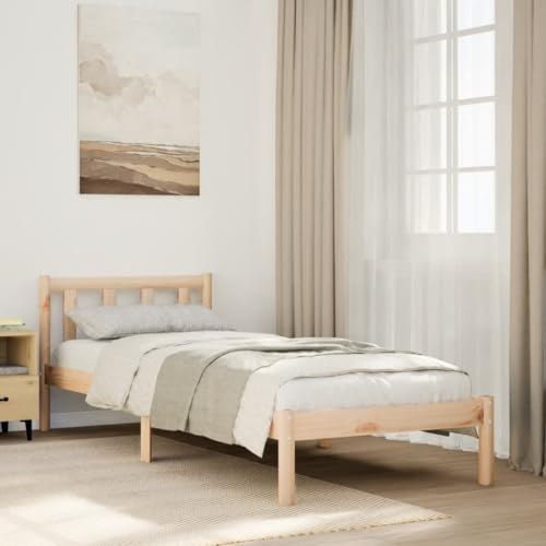 Ordellia Massiv träsäng, extra lång, 100 x 220 cm furu, obehandlad sängram med ribbotten, robust plattformssäng för sovrum, naturlig träram
