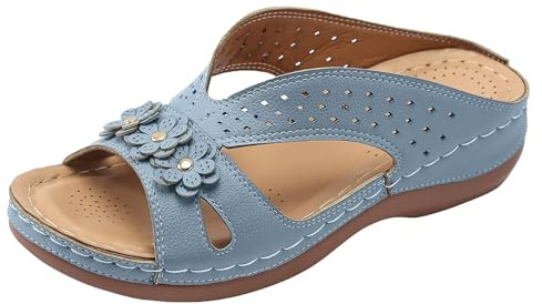 YIzdegg Sandaler damer Arch Support – sandaletter massage sula hälskor halkfria tofflor bekväma sandaler öppna tår sommarskor andas romerska sandaler strandskor damsandaler, blå, 43