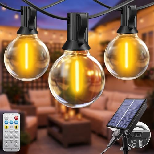 btfarm Solar Lichterkette Outdoor 10M mit Fernbedienung, Wetterfest | Lichterkette Außen Solar, 14+1LED G40 Glühbirnen, 8 Modi Solarlichterkette Outdoor für Garten Balkon Party Deko, Warmweiß