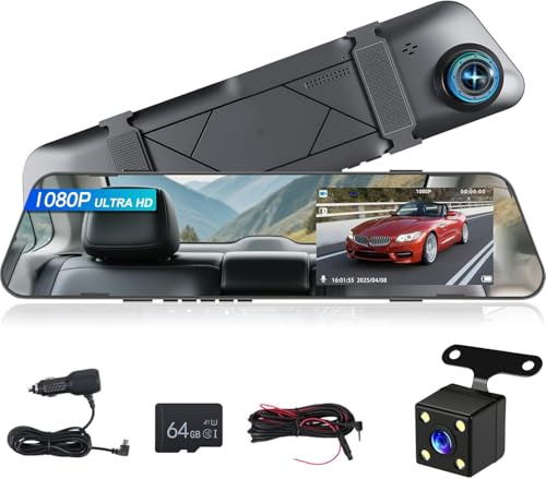 NHOPEEW 1080P Spiegel-Dashcam mit 4,5-Zoll-Bildschirm – Front- und Rückfahrkameras unterstützen Loop-Aufzeichnung, Rückfahrlinien-Belichtungssteuerung, Nachtsicht-Dashcam, Plug-and-Play