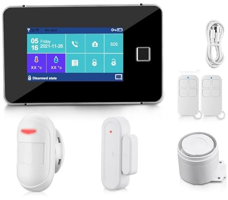 Sistemas Alarma Hogar Tuya WiFi Sistema De Alarma gsm Smart Home Security Sensor Inalámbrico Pantalla Táctil Kit Huellas Dactilares(A)