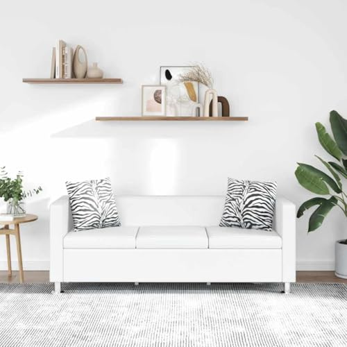 Sinkzol Soffa, 3-sitsigt konstläder, vit med lagringsutrymme och kudde, modern hörnsoffa för vardagsrum, sittbänk med ryggstöd, hållbar stoppning, elegant design, utrymmesbesparande, bekväm