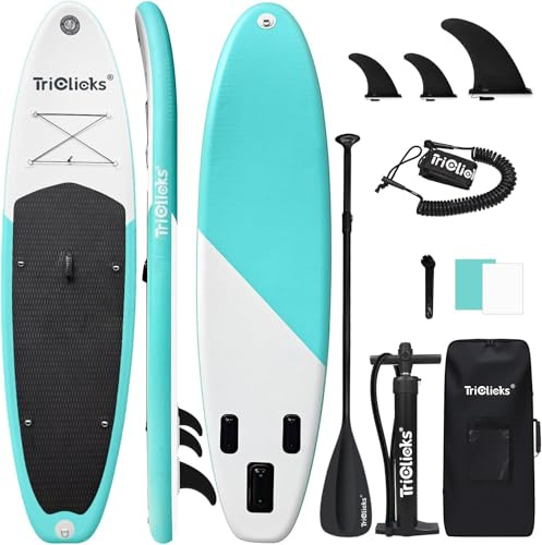 Triclicks SUP Board Aufblasbares Stand Up Paddle Board Paddling Board Surfboard mit Verstellbares Paddel, Handpumpe mit Druckmesser, Leash, Finner, Rucksack, 300 x 76 x 15cm (Stil 1)