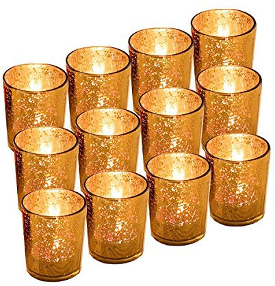 GUIFIER 12 PCS Mercury Glas Votive Kerze Teelichthalter Glas Quecksilber Kerzenhalter Gesprenkelt Gold Teelicht Kerzenhalter 2,67 H für Hochzeits-Dekoration, Partys und Home Décor