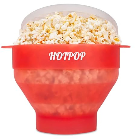 The Original Hotpop - Máquina de palomitas de maíz para microondas, cuenco plegable sin BPA y apto para lavavajillas, 20 colores disponibles (rojo transparente)
