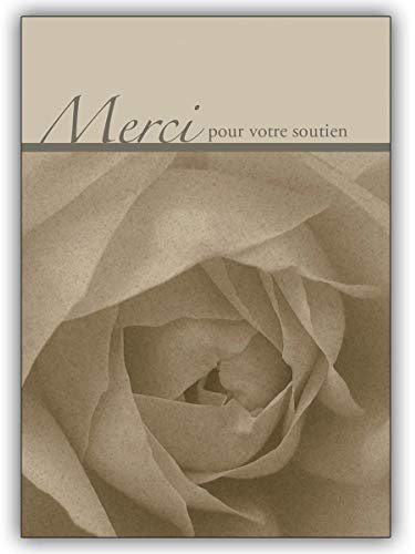 Kartenkaufrausch 4 Trauer Dankeskarten (4er Set): Merci pour votre soutien - Französische Trauer Dankeskarte mit Rose | stilvolle Danksagungskarte Trauerkarte Set mit Umschlägen nach Beerdigung