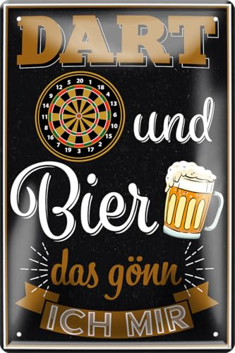 schilderkreis24 Blechschilder lustiger Spruch: “Dart UND Bier DAS GÖNN ICH Mir” Deko Bar Pub Schild Theke für Dart Fans Geschenkidee 20x30cm