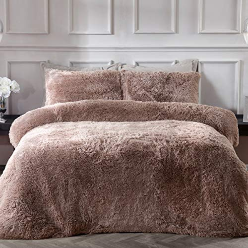 Sleepdown Set di biancheria da letto lussuoso in pile a pelo lungo in finta pelliccia di visone, super morbido, facile da pulire, copripiumino e federa, per letto singolo (135 x 200 cm)