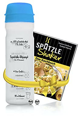 EINSTEIGER-SET für VEREINFACHTES SPÄTZLE MACHEN mit dem patentierten Spätzle-Shaker (875 ml) in BLAU für 4 Portionen Spätzle + kreativem Rezeptbuch (8. Auflage, Verlag Südwest)