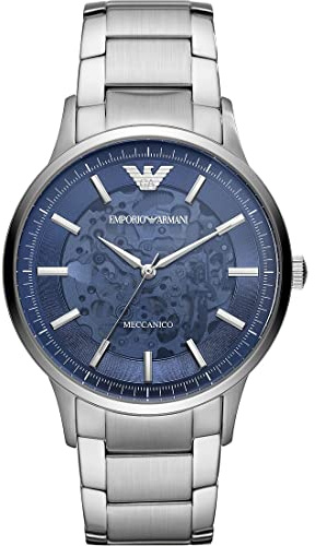 Emporio Armani Herrenuhr, Automatikuhrwerk, 43mm Silbernes Edelstahlgehäuse mit Edelstahlarmband, AR60037