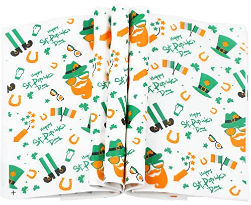 Honeydak 150 Pcs St. Patrick's Day Wax Paper Sheets Shamrock Clover Deli Tissue Paper Green Sandwich Wrapping Sheets Grease Resistant Fast Food Liners for BBQ Kitchen Party Supplies(Cute Style)