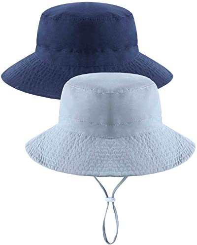 Adorel Chapeau Soleil Bob Été Anti UV Enfant Lot de 2 Gris, Bleu Marine 3-7 Ans (Taille Fabricant: M)