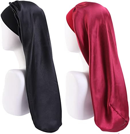 Extra große Satin-Haarhaube für Damen mit langen Haaren, Schlafhaube für Zöpfe, Locken & dickes Haar, weiche Nachtmütze zum Schutz der Haare vor Frizz und Reibung, mit breitem Gummiband, 2er-Pack