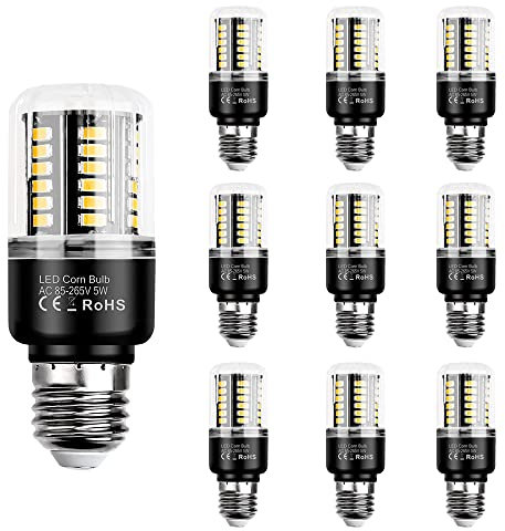 PAZWAHF 5 W 9 W 15 W 20 W 3000 K Warmweiß 6000 K Tageslichtweiß, 1000–2000 Lumen, E27-Sockel, Nicht dimmbare LED-helle Maisglühbirne, Standardersatz, 10er-Pack