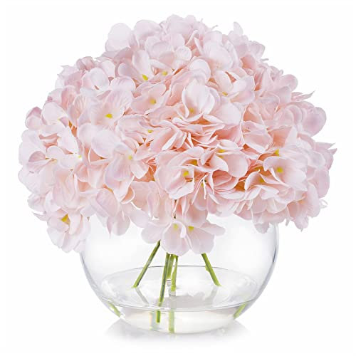 Enova Floral Seiden-Hortensien künstliche Blumen in Vase mit Kunstwasser, blaue Hortensie künstliche Blumen mit Vase, Heimdekoration für den Innenbereich (Rosa)