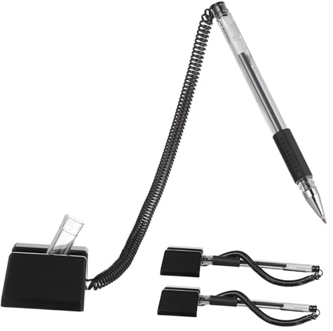 NUOBESTY 3 Pz Penna Sicura con Base Adesiva E Bobina di Plastica Desktop Penna Inchiostro Gel Penna con Snodo a Molla per Forniture Alberghiere per Ufficio Bancario Domestico
