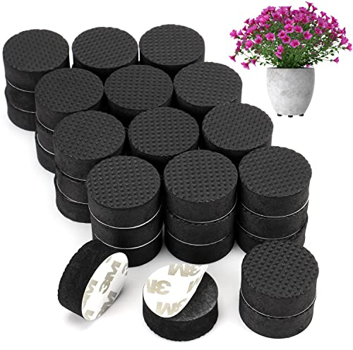 Belle Vous Lot de 40 Pied Pot de Fleur Invisible - Pied Caoutchouc Noir pour Plantes - Tampon Antidérapant Auto-Adhésif pour Pots Moyens et Grands - Rehausseur Plantes Extérieures et Intérieures