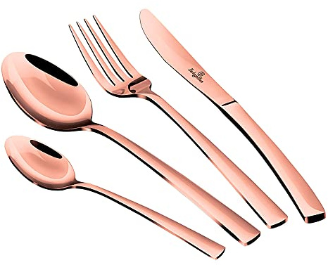 Berlinger Haus Rose Gold Ménagère 24-Piece Acier Inoxydable, Set de Couverts de Table 6 Personnes, Household, Camping, Hotels, Finition Polie Brillante, Cutlery Set Modern Elegant Design, Or Rose