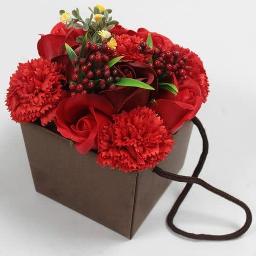 Bouquet de fleurs de savon – Rose rouge et œillet – Cadeau spécial avec amour